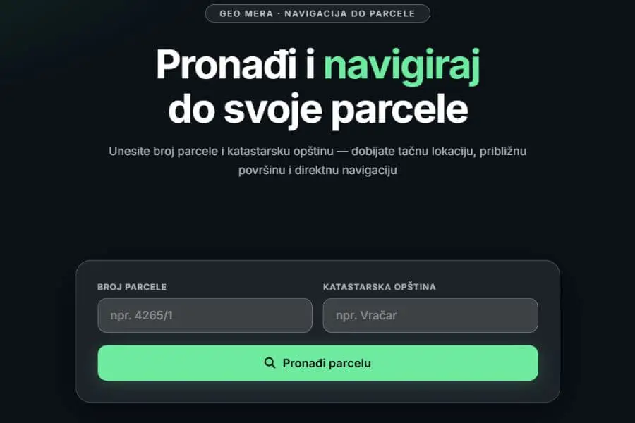 geo mera navigacija - glavna stranica aplikacije