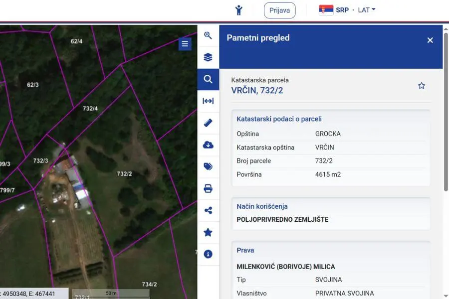 geo srbija pretraga parcela - detalji o parceli